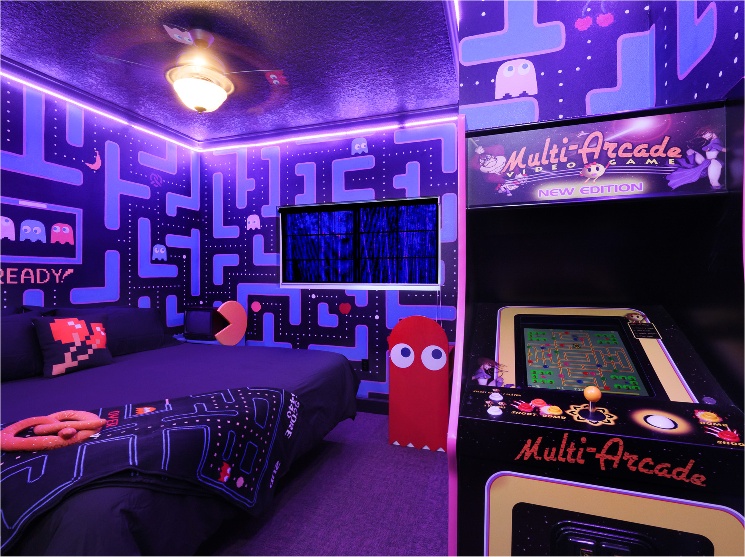 1980s video game bedroom starring Ms. Pac-Man